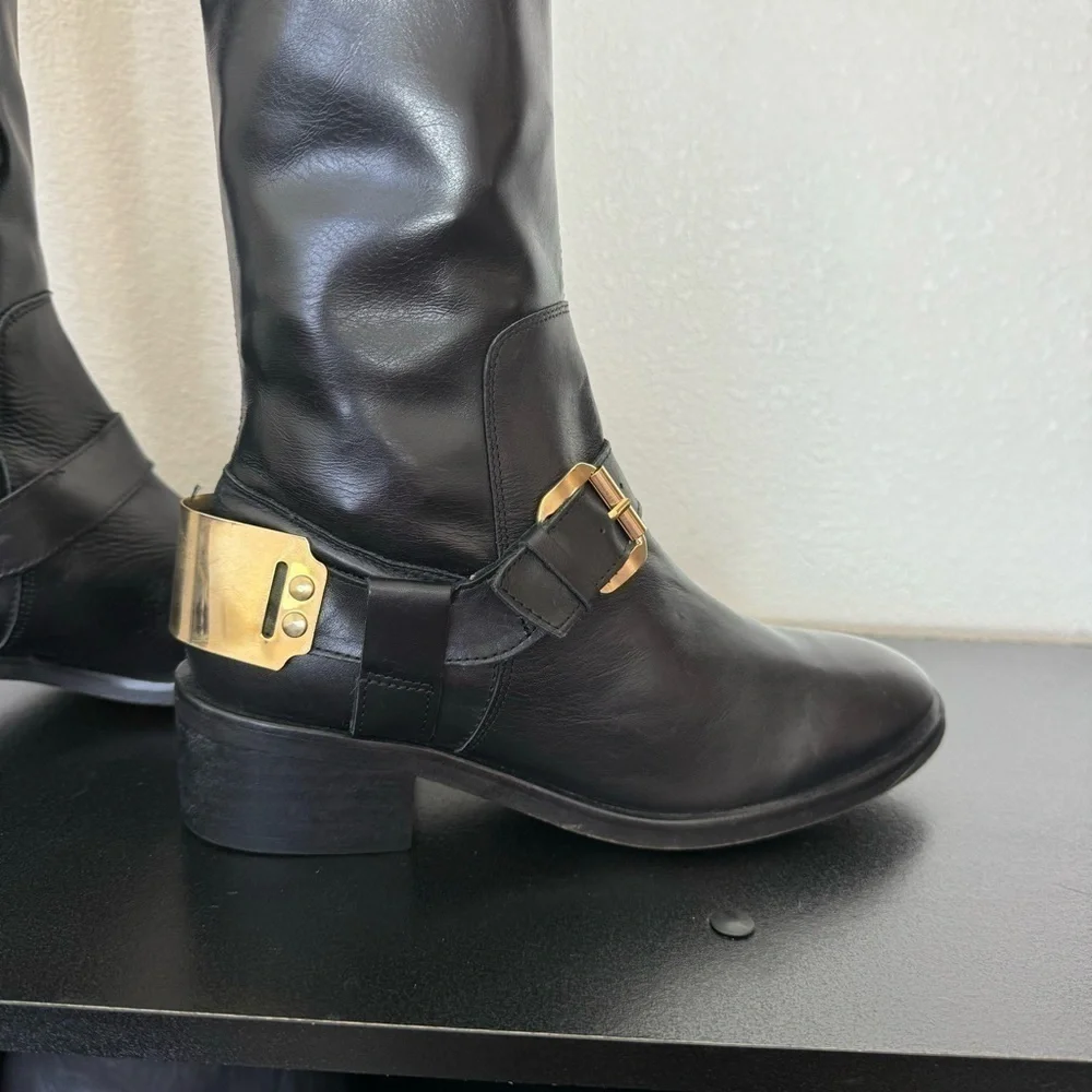 Topshop Leather Boots Gold Buckle Size 6 Medium